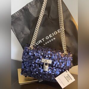 Kurt Geiger NWT Crossbody/ShoulderBag BrixtonBlue sequin/Single-doubleChainStrap